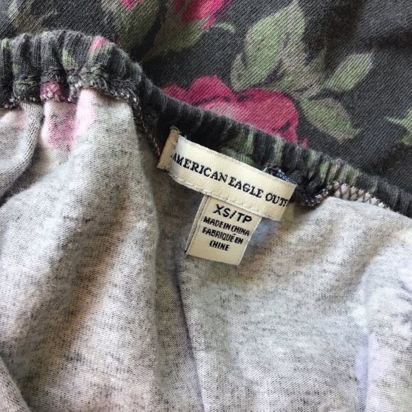 AEO | FLORAL PRINT DARK GRAY X BACK SKATER DRESS - Picture 7 of 8